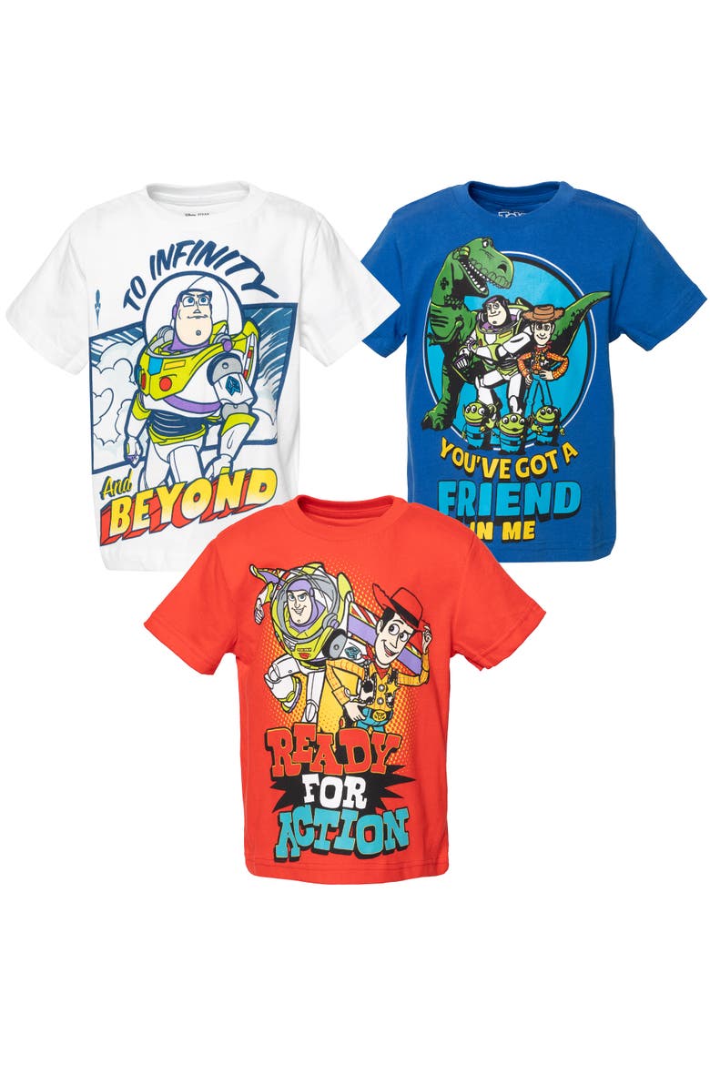 Toy Story 3-Pack Short Sleeve T-Shirts, Main, color, Buzz Woody Blue Red
