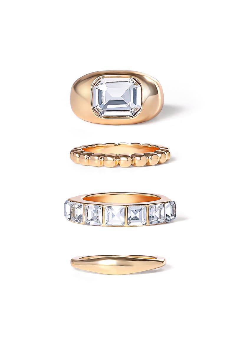 Gold-Tone Ring Set of 4 with Rhinestones, Alternate, color, Gold