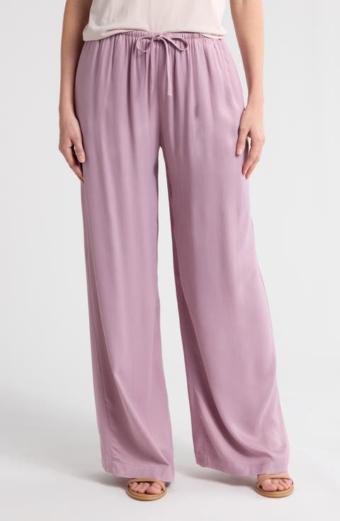 Tie Front Satin Wide Leg Pants