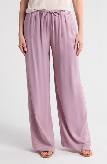 Nordstrom Tie Front Satin Wide Leg Pants In Purple