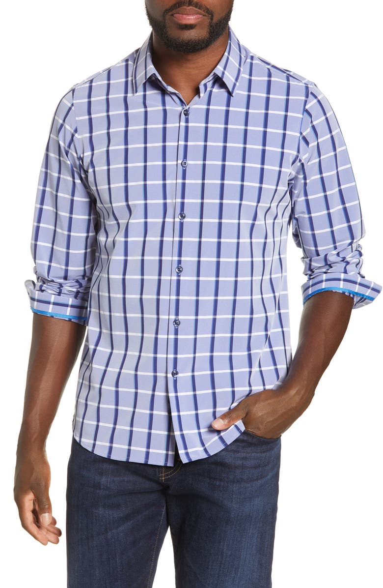 MOVE Performance Apparel Regular Fit Plaid Button-Up Performance Shirt, Main, color, 