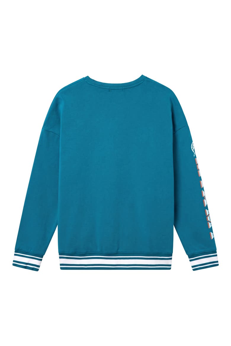 Miami Dolphins Oversize Striped Rib Fleece Crewneck Sweatshirt, Alternate, color, TEAL