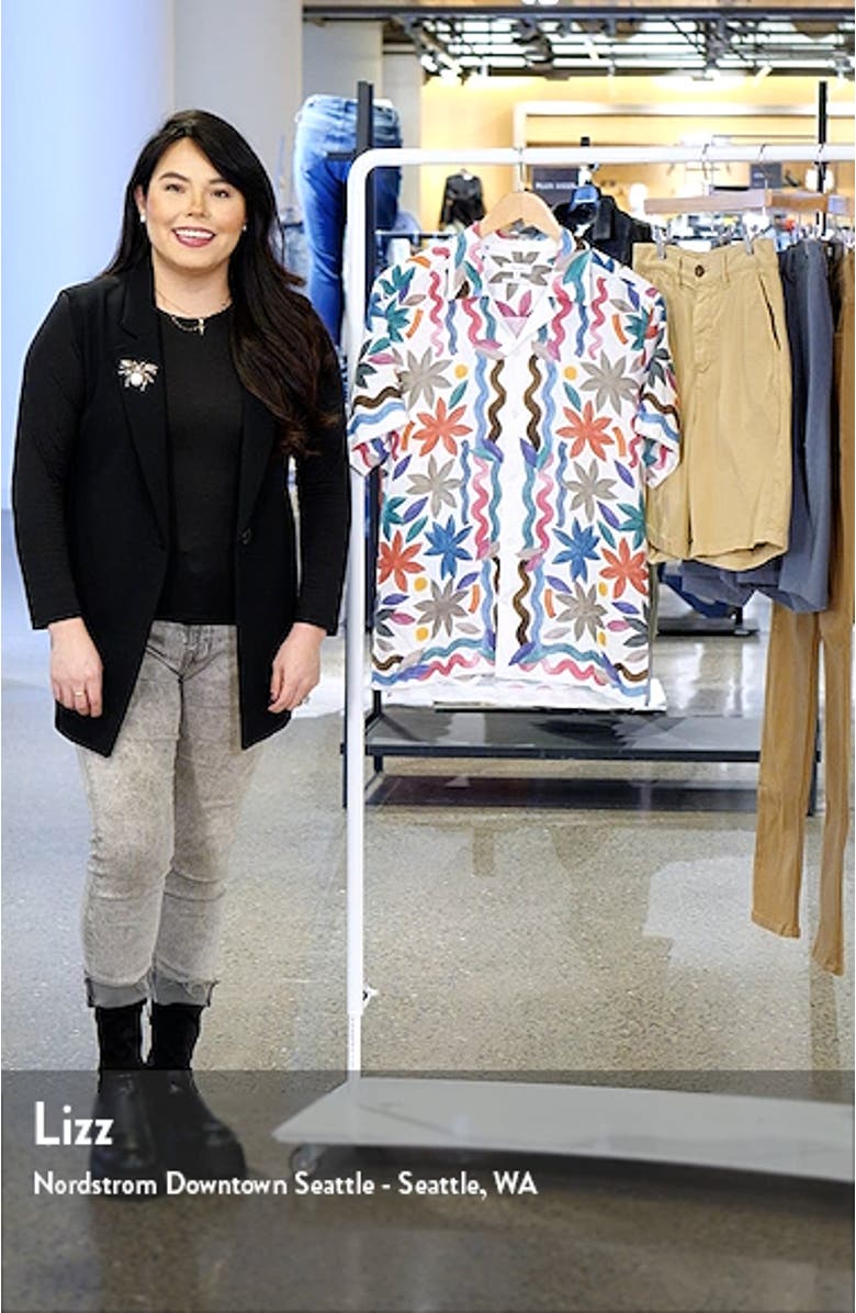 Delphi Floral Short Sleeve Linen Button-Up Camp Shirt, sales video thumbnail