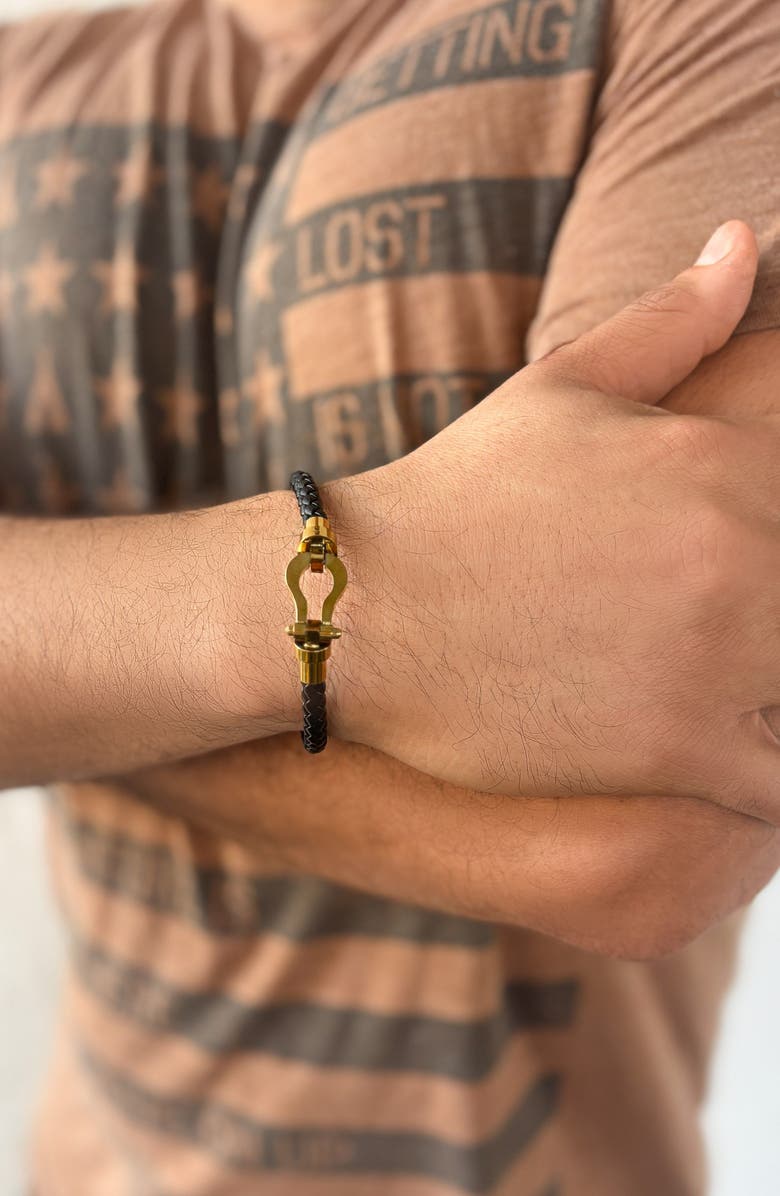 Adornia Men's Tarnish Resistant Braided Leather Bracelet, Alternate, color, Black