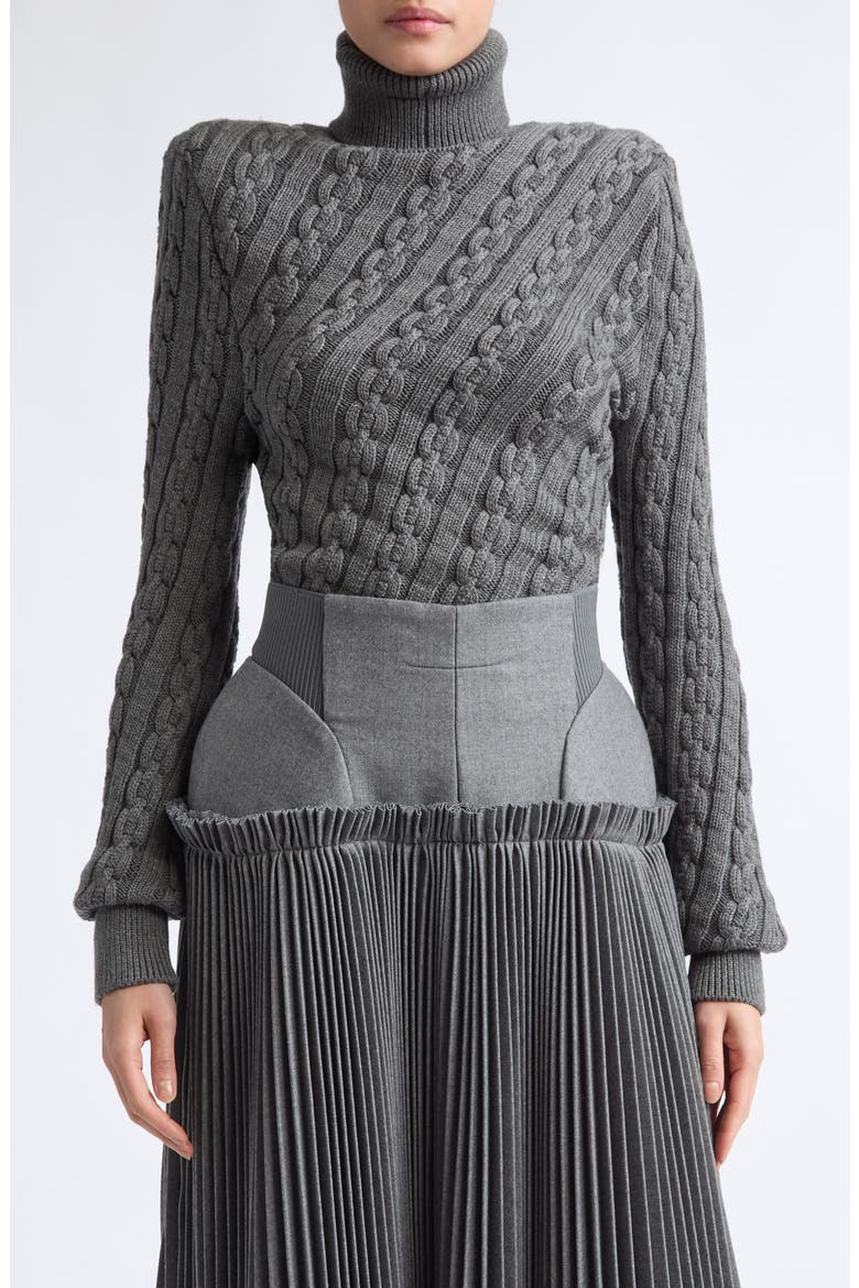 Jacqueline Twist Knit Wool Turtleneck Sweater, Main, color, GRAY