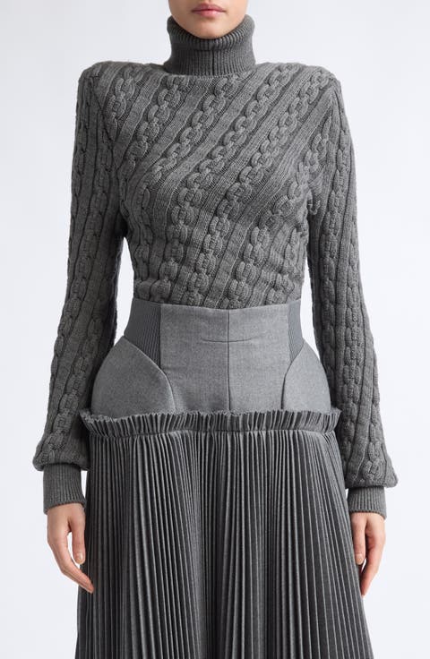 Jacqueline Twist Knit Wool Turtleneck Sweater