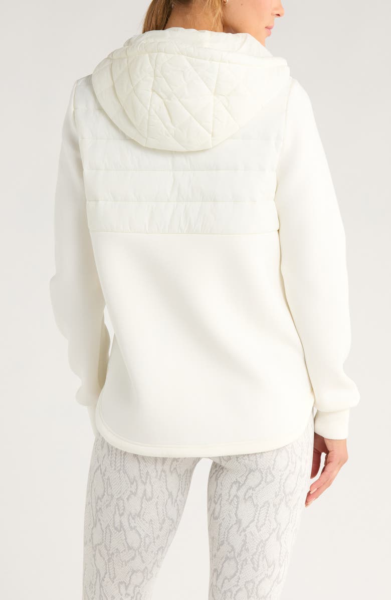 Zella Hybrid Quilted Knit Hooded Jacket, Alternate, color, Ivory Egret