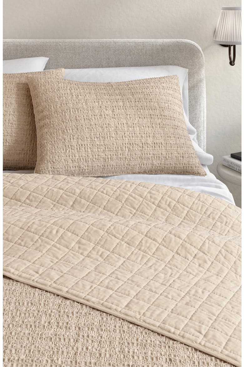 Reversible Honeycomb Waffle Cotton Quilt & Sham Set, Alternate, color, CAPPUCCINO
