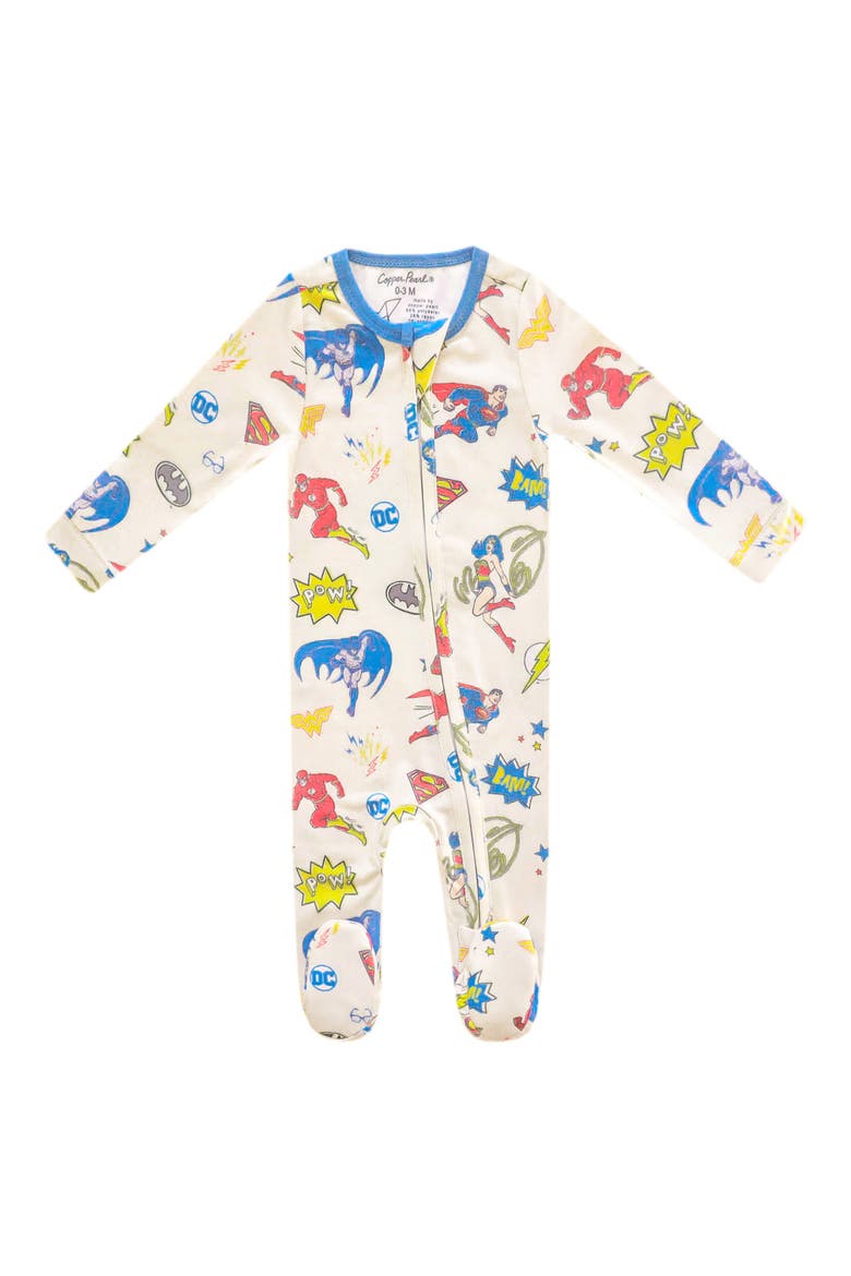 Justice League Fitted One-Piece Pajamas, Main, color, LIGHT BEIGE