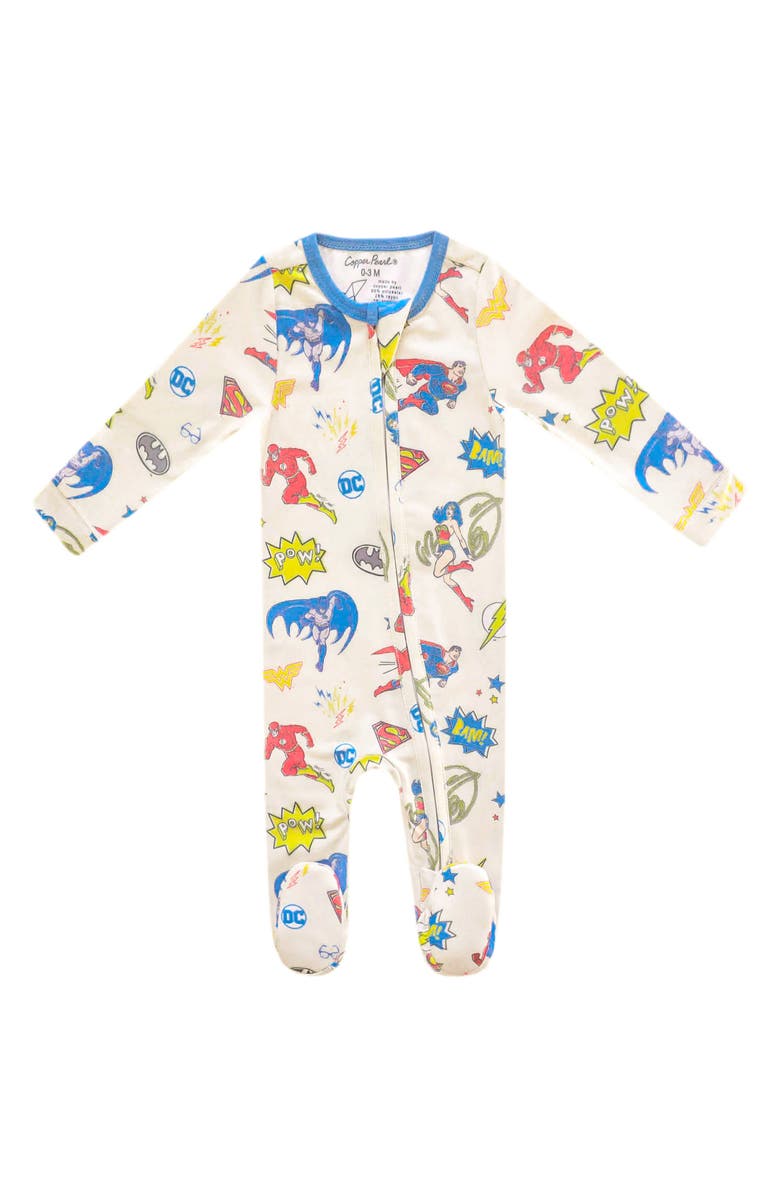 Copper Pearl Justice League Fitted One-Piece Pajamas, Main, color, Light Beige