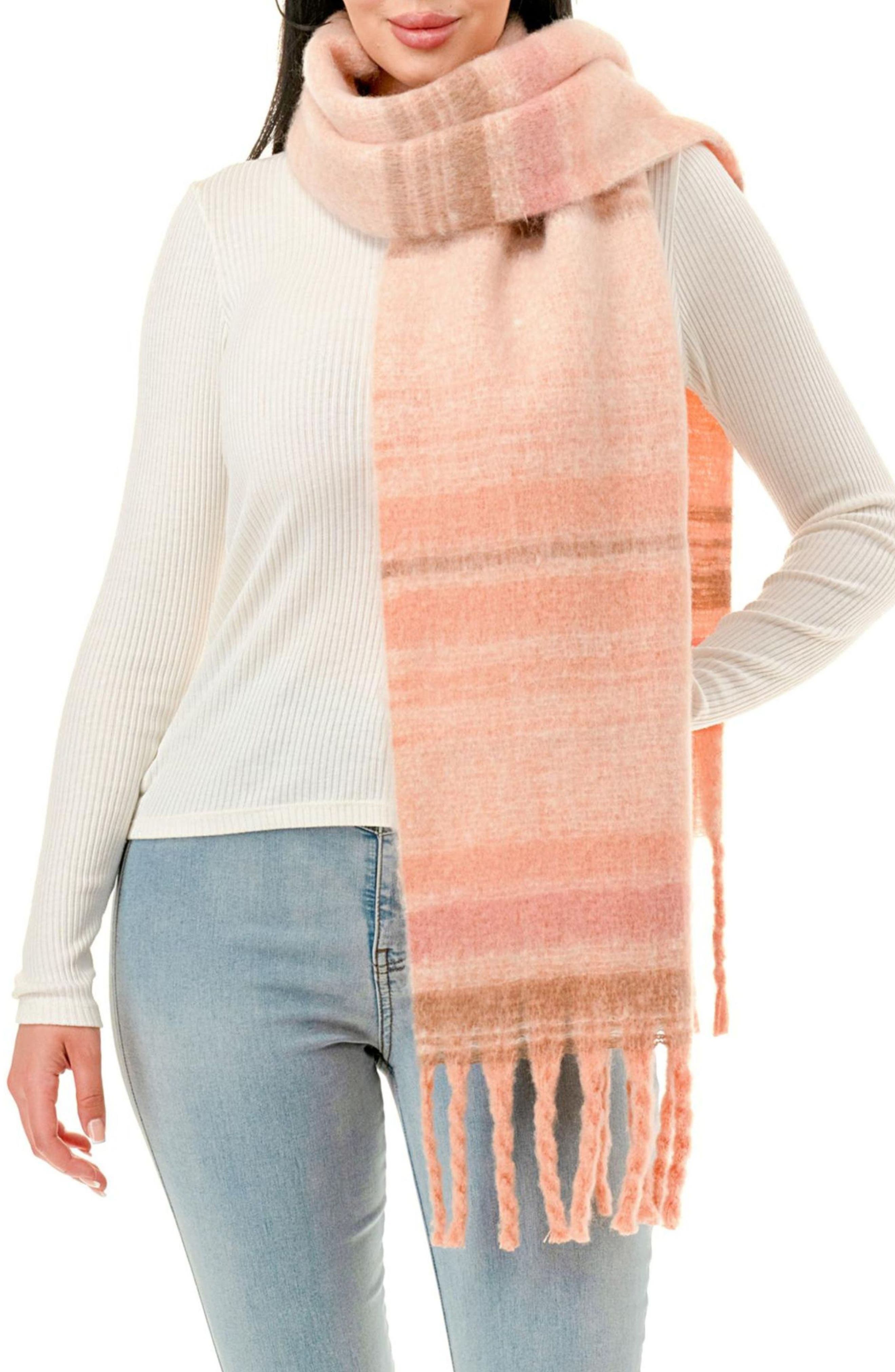 MARCUS ADLER Plaid Fringe Scarf