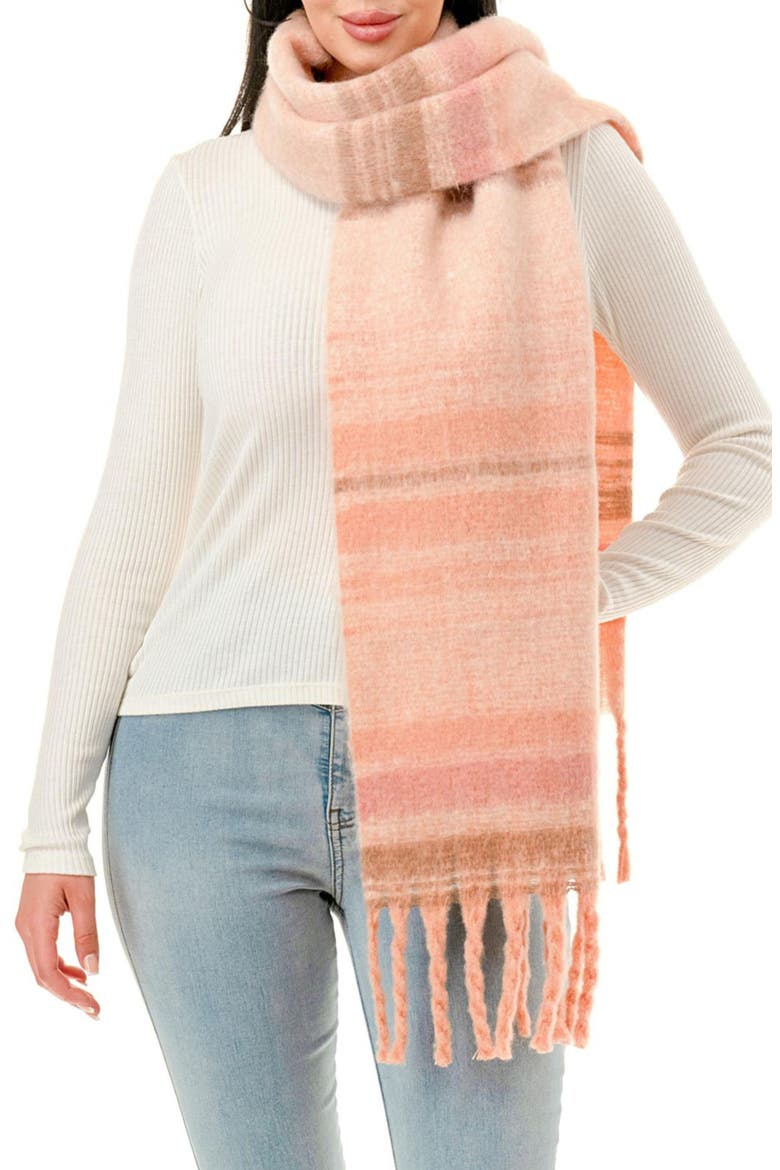 Plaid Fringe Scarf, Main, color, PEACH