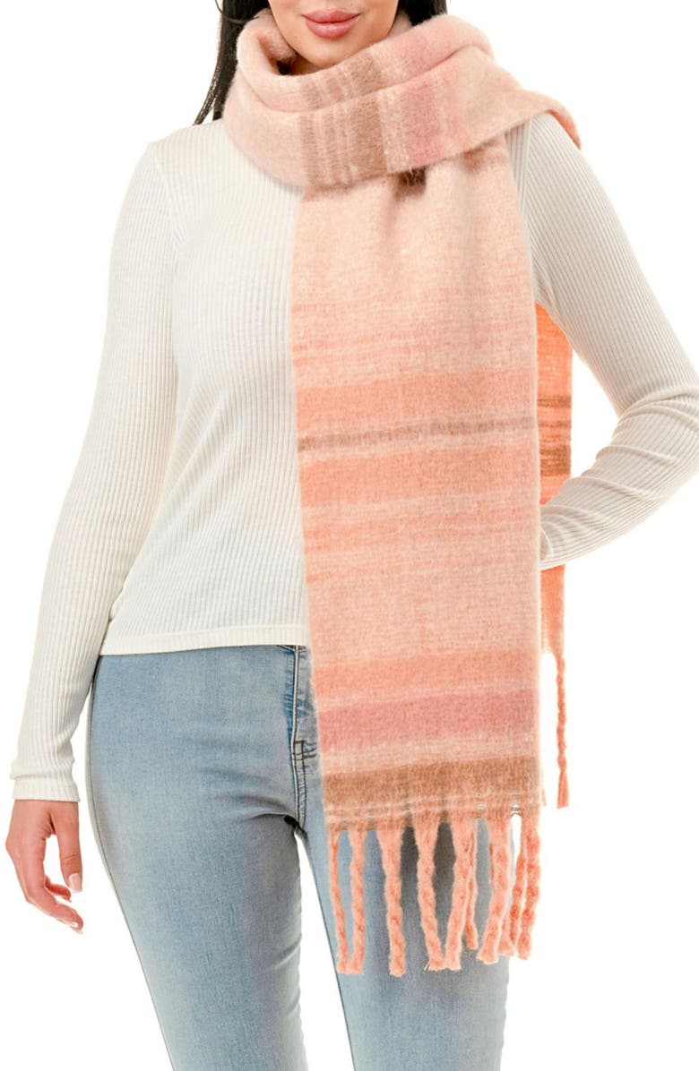MARCUS ADLER Plaid Fringe Scarf, Main, color, Peach