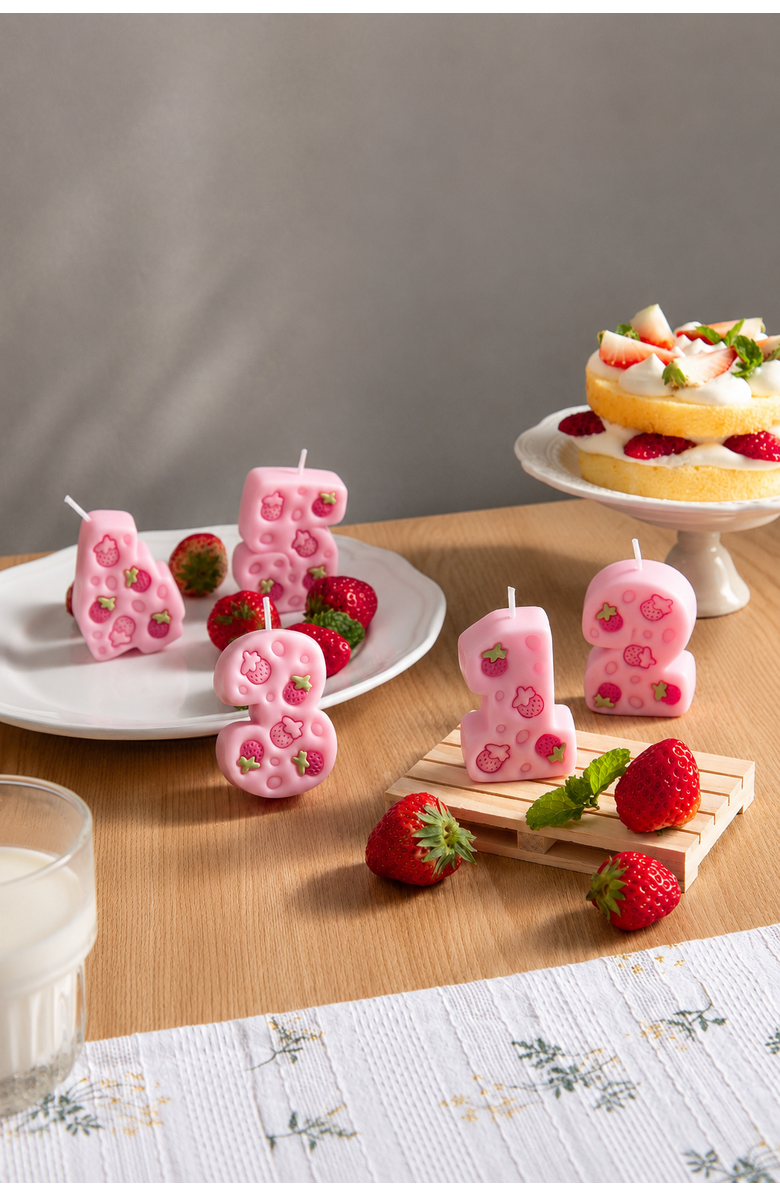 Southlake gifts Strawberry Number 3 Candle, Alternate, color, Number 3