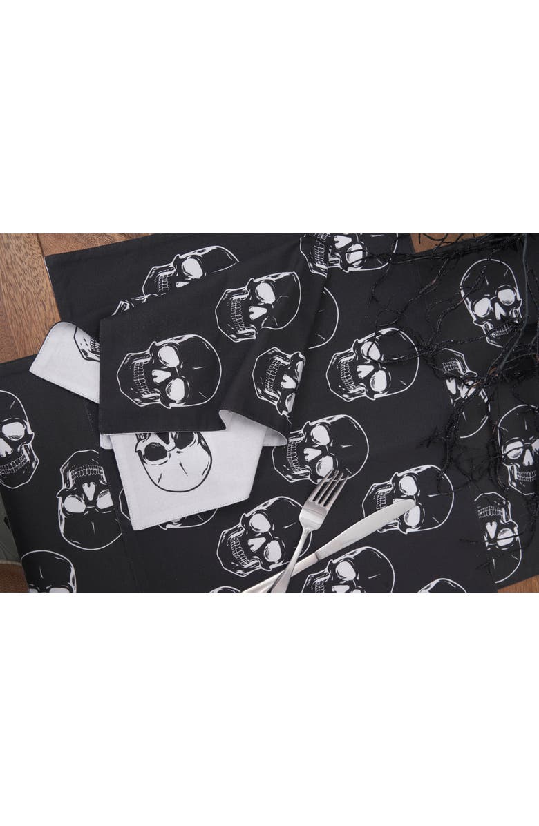 C&F Home Skully Pattern Motifs Black & White 100% Cotton Set of 6 Halloween Placemats 14" x 20", Alternate, color, Black