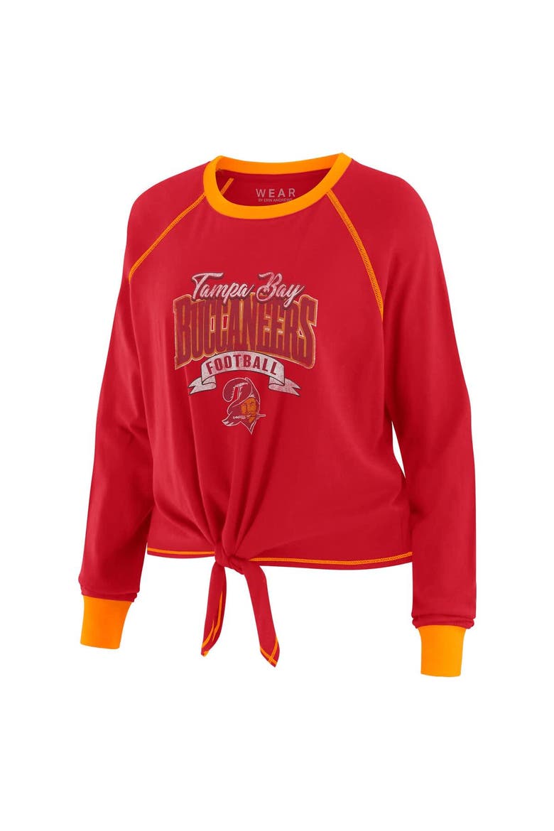 Women's WEAR by Erin Andrews Red/Orange Tampa Bay Buccaneers Plus Size Tie-Front Long Sleeve Top, Alternate, color, Red