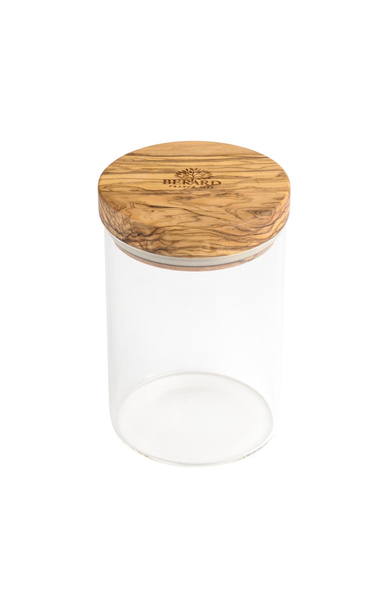Berard Glass Storage Jar With Olive Wood Lid, 20-ounce, Main, color, Brown