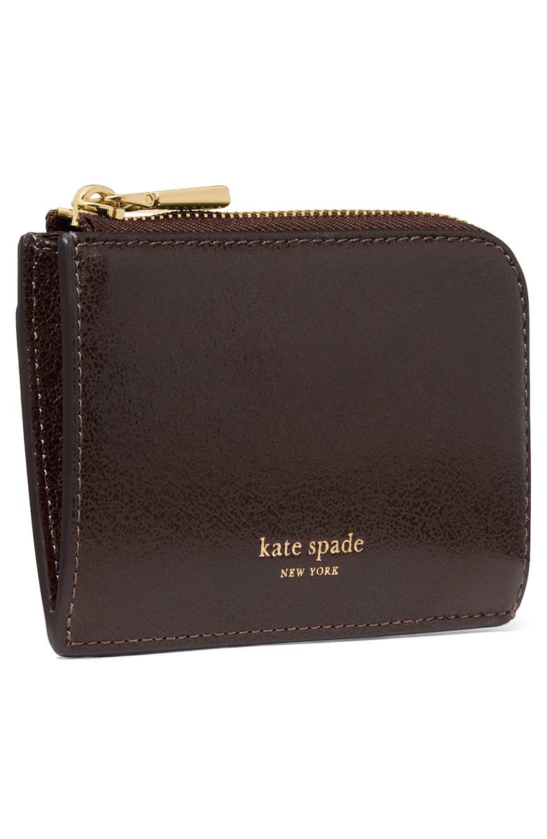 Kate Spade New York mini glazed leather zip card case, Alternate, color, Hot Fudge