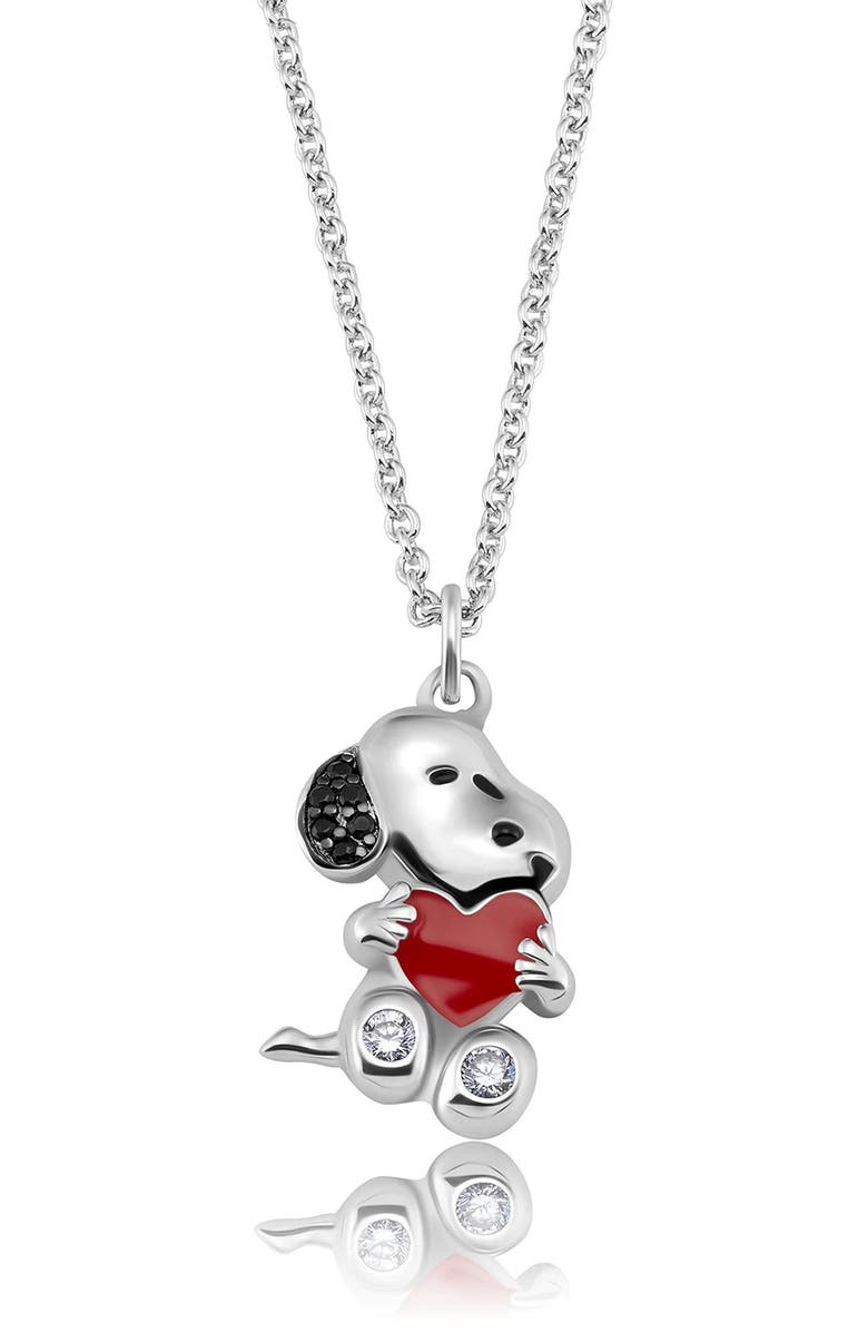 Crislu x Peanuts<sup>®</sup> Snoopy's Love Pendant Necklace, Main, color, Pure Platinum / Clear Stone