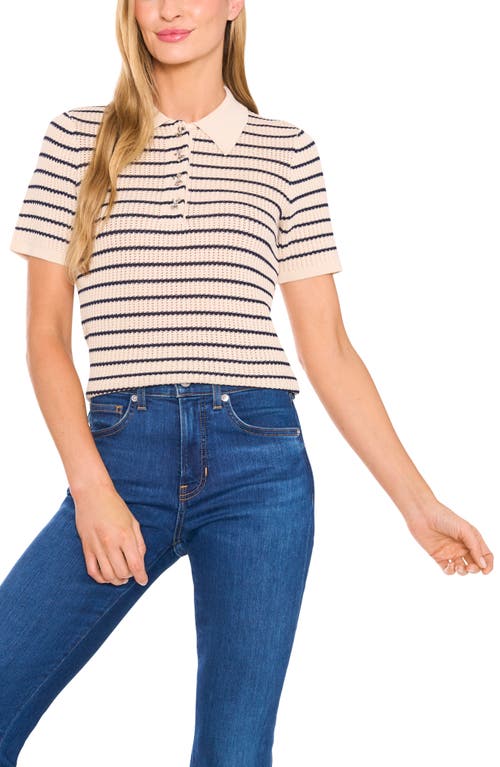 Cece Stripe Polo Sweater In Neutral