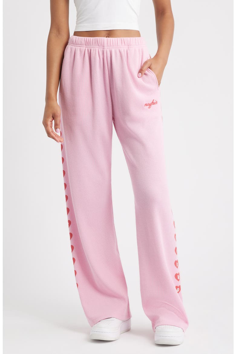 Grateful for Today Waffle Knit Fleece Graphic Sweatpants, Main, color, PINK