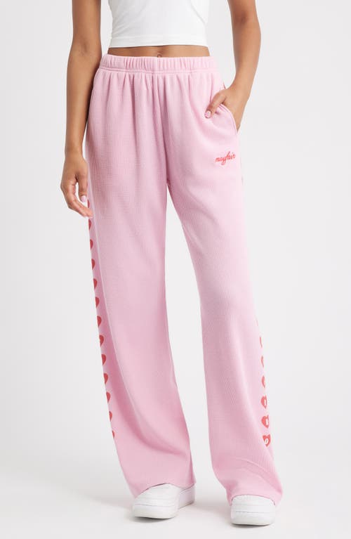 The Mayfair Group Grateful For Today Waffle Knit Fleece Graphic Sweatpants In Pink