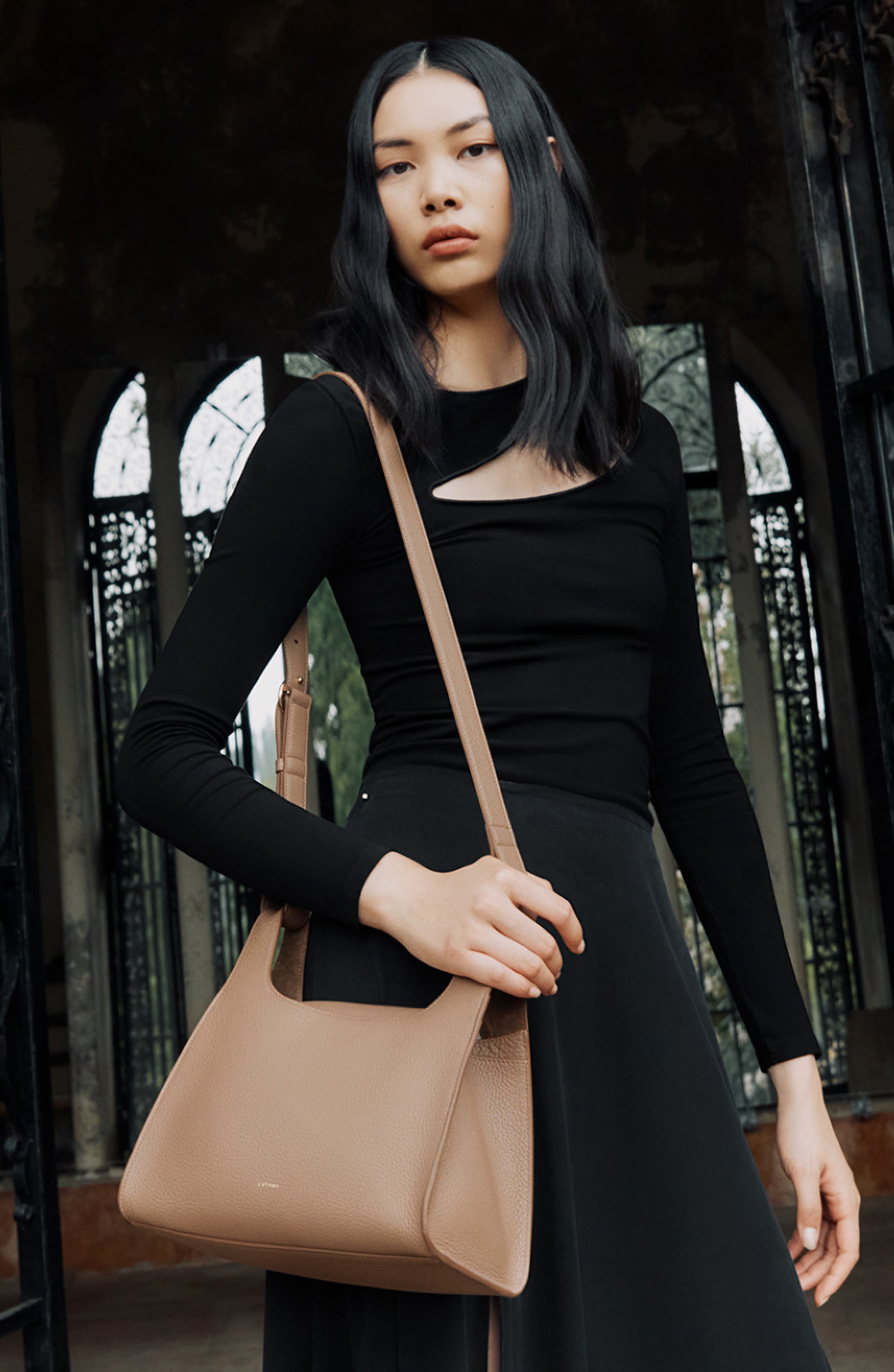 Double Loop Leather Crossbody Bag, Alternate, color, CAPPUCCINO