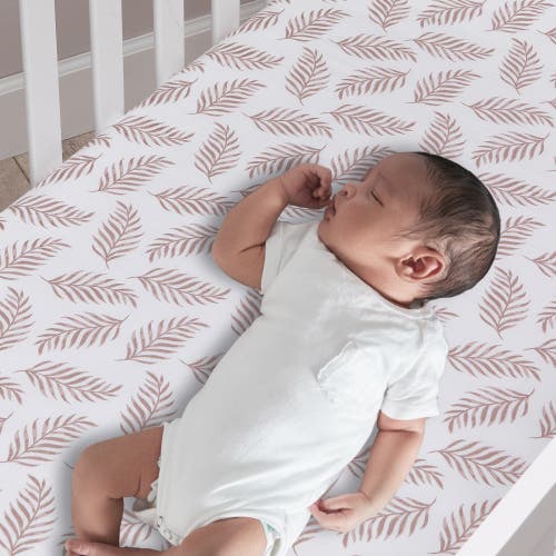 Lambs & Ivy Signature Leaves Print Organic Cotton Fitted Crib Sheet In White