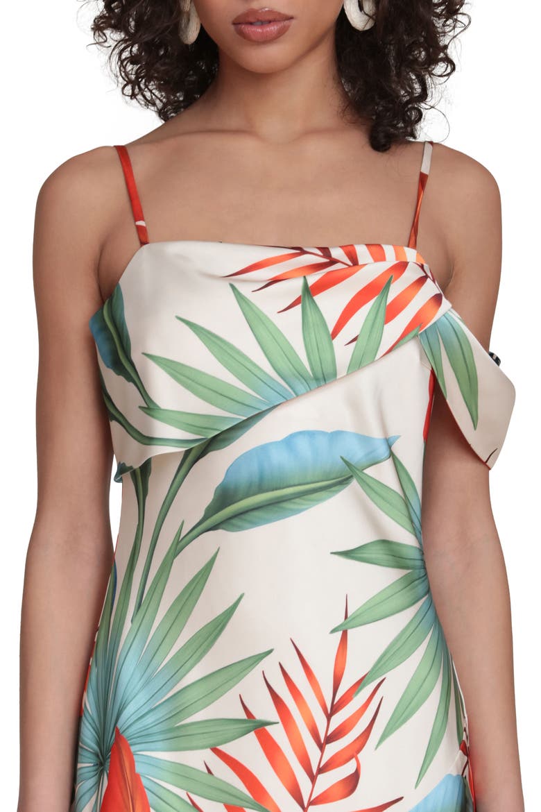 Floral Print Asymmetric Satin Maxi Dress, Alternate, color, BIRDS OF PARADISE