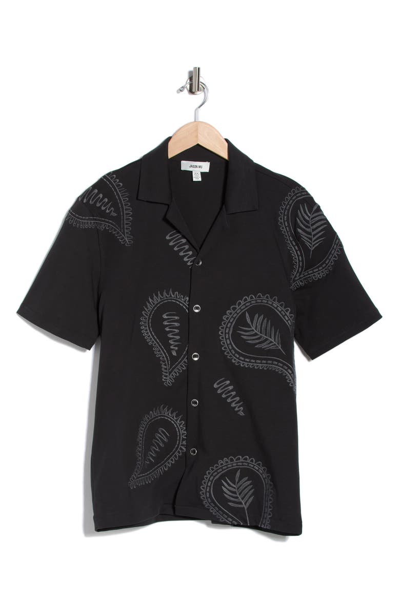 JASON WU Paisley Embroidered Camp Shirt, Alternate, color, Black
