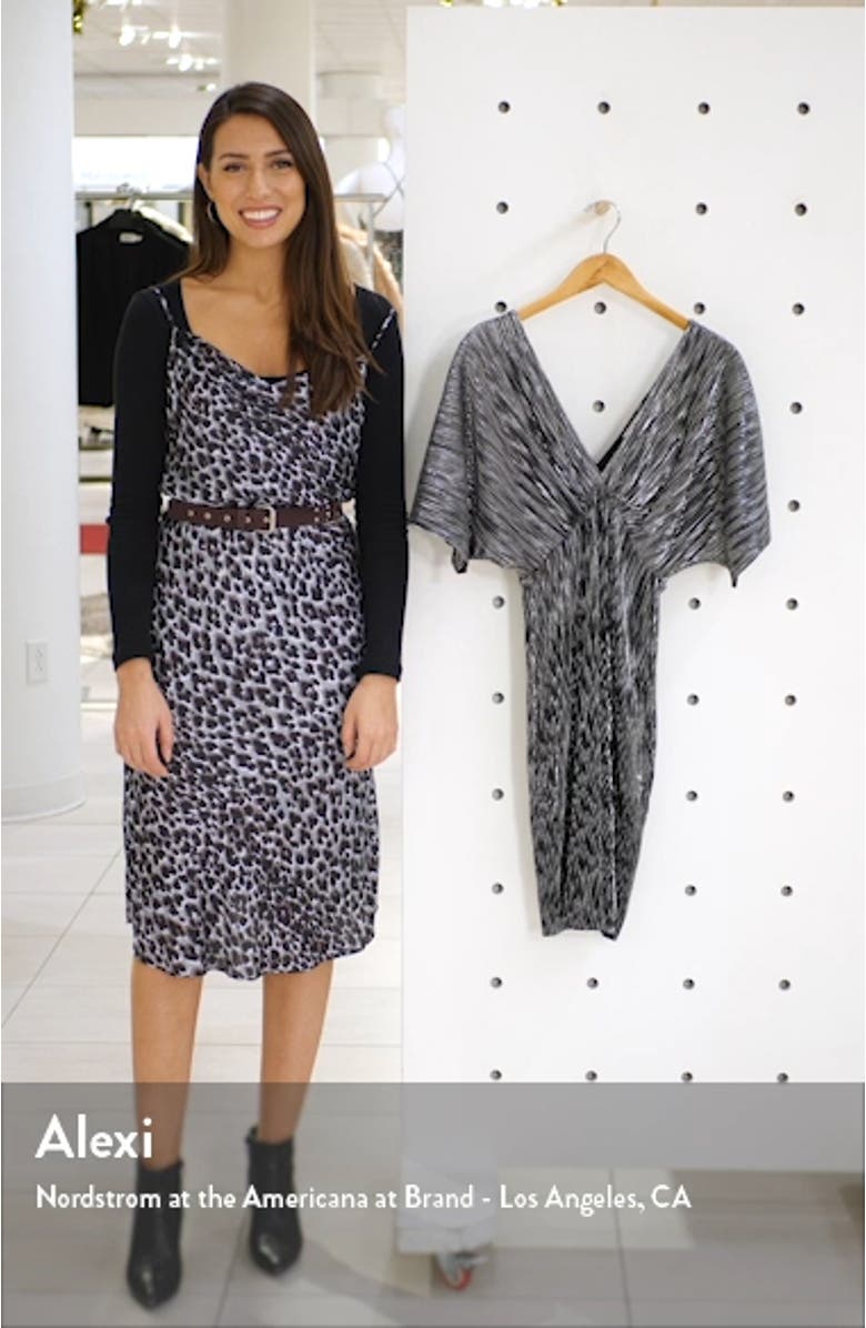 Metallic Plunge Neck Dolman Sleeve Minidress, sales video thumbnail