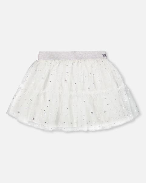 Girl's Glittering Tulle Skirt Off White