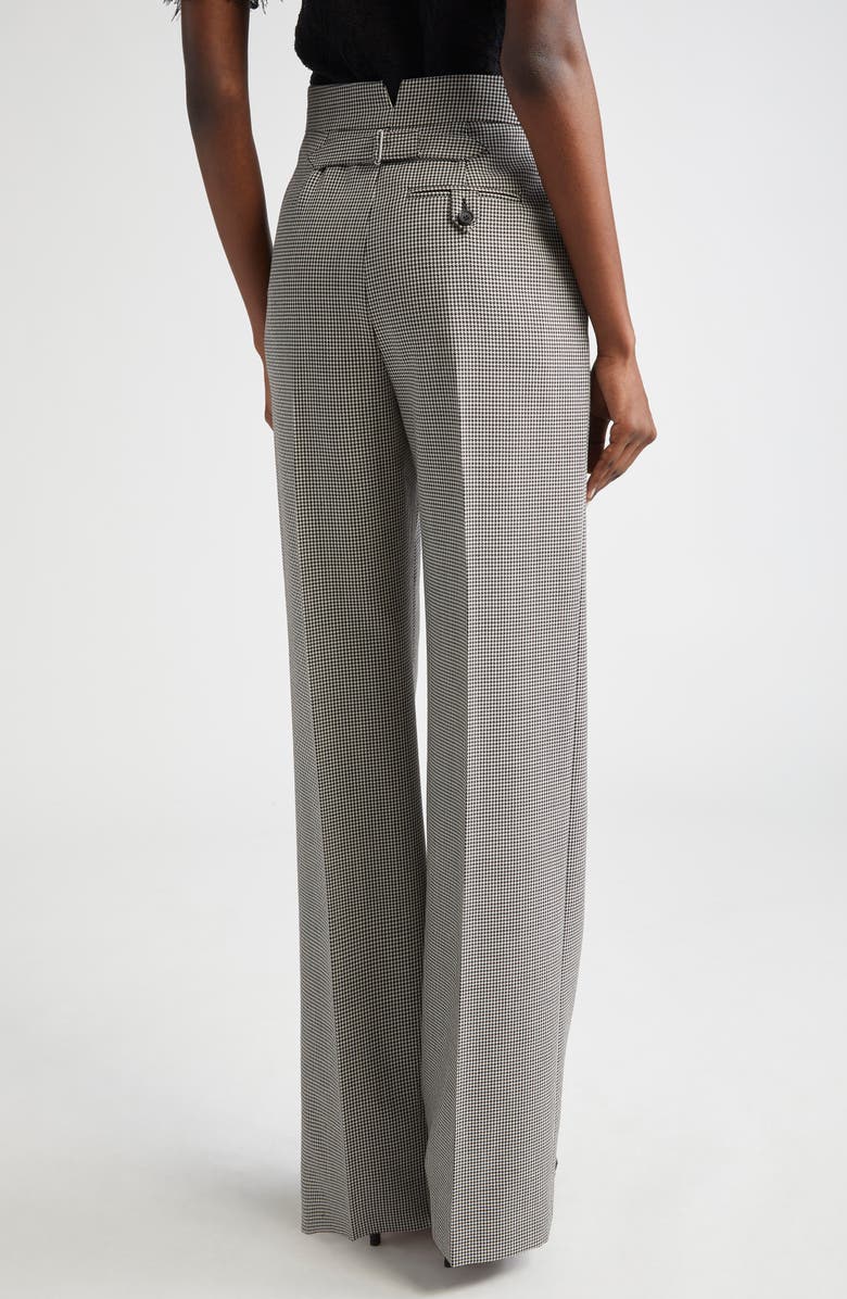 McQueen Micro Houndstooth Pleated Wool & Mohair Straight Leg Trousers, Alternate, color, Black/ Ivory