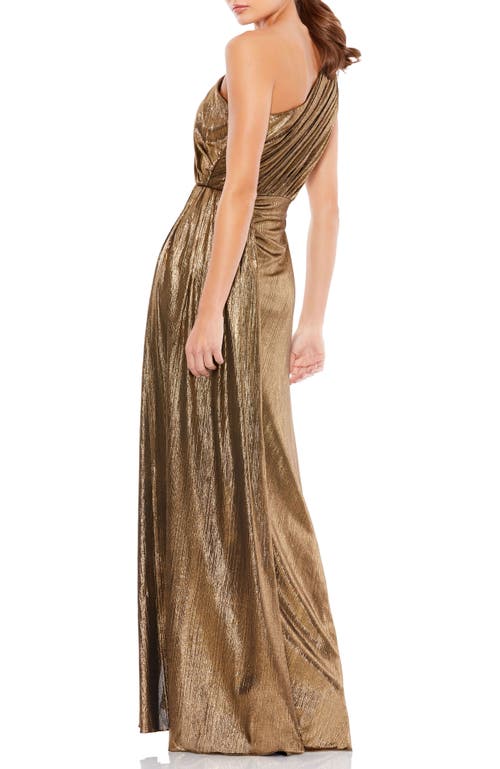 Mac Duggal Metallic Draped One Shoulder Grecian Dress In Green