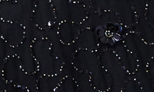 Adrianna Papell 3d Floral Beaded Long Sleeve Illusion Cocktail Dress In Black