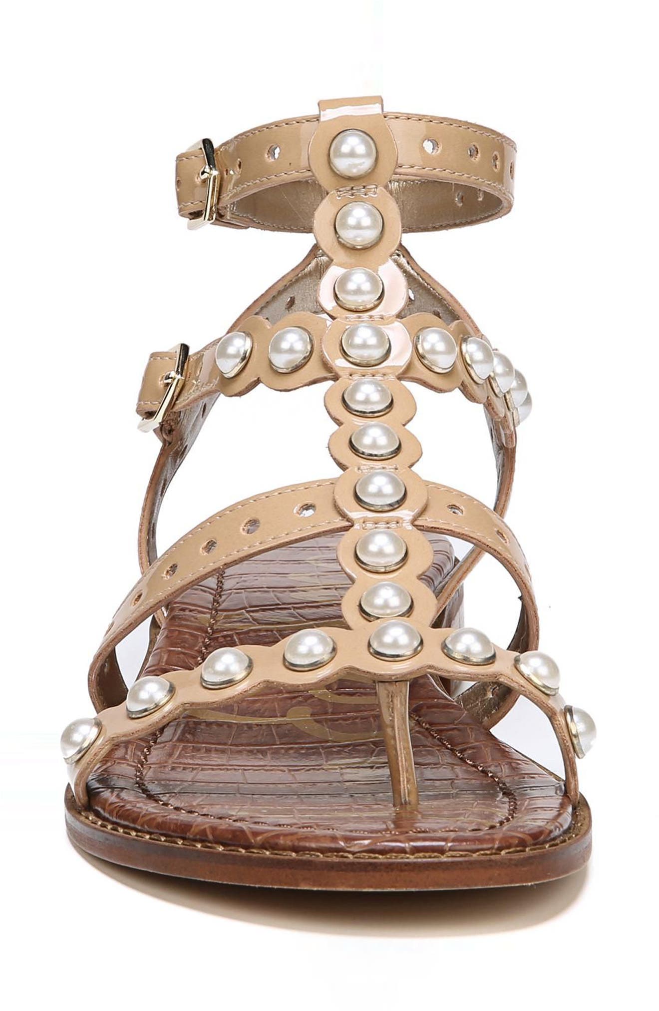Elisa Studded Gladiator Sandal, Alternate, color, ALMOND PATENT LEATHER
