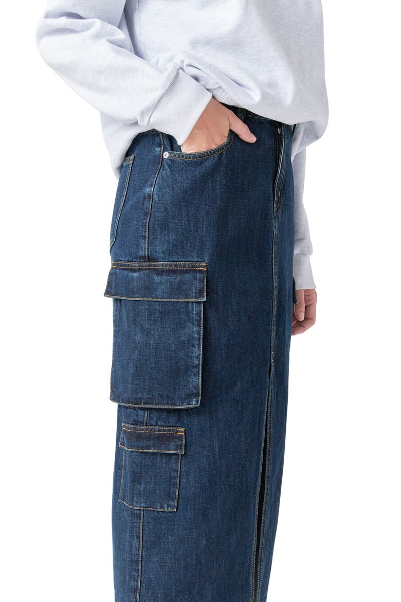 Denim Cargo Maxi Skirt, Alternate, color, BLUE