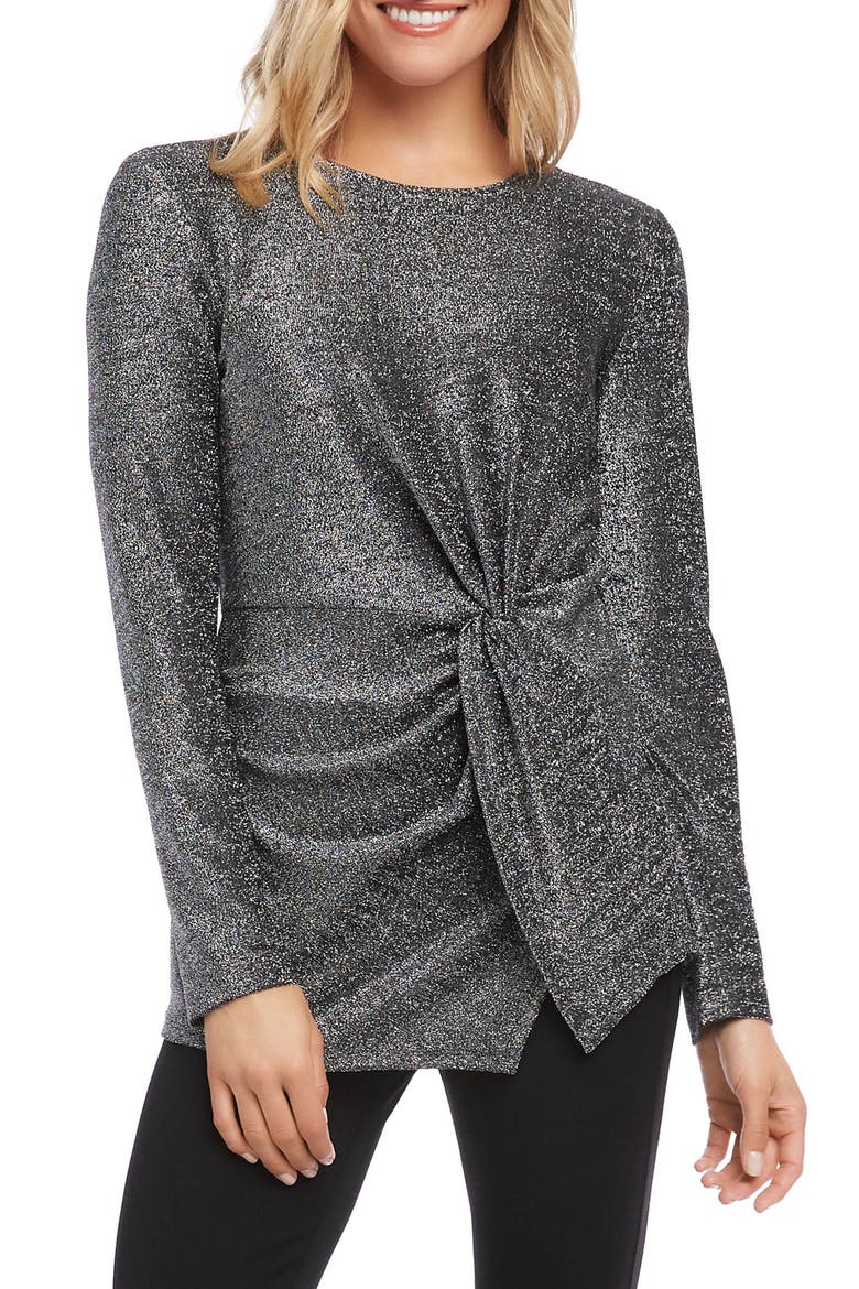 Shimmer Twist Front Top, Main, color, BLACK