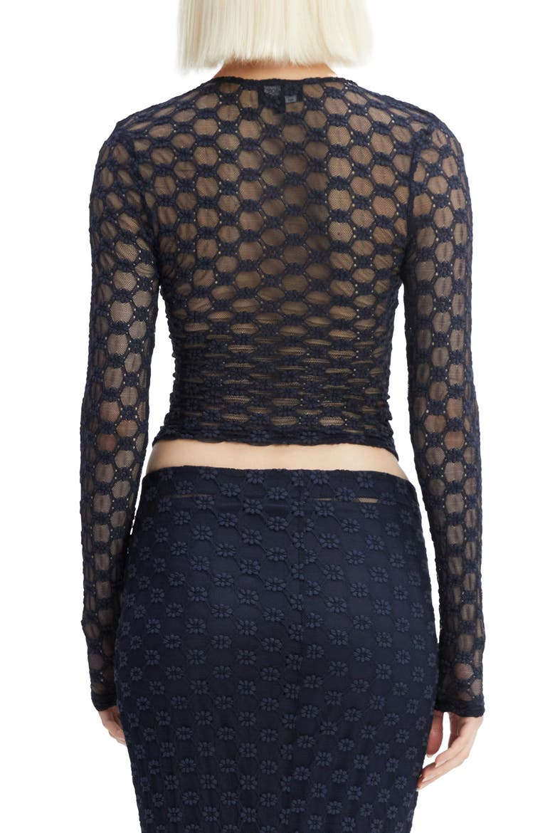 Adoni Embroidered Sheer Mesh Crop Top, Alternate, color, NAVY