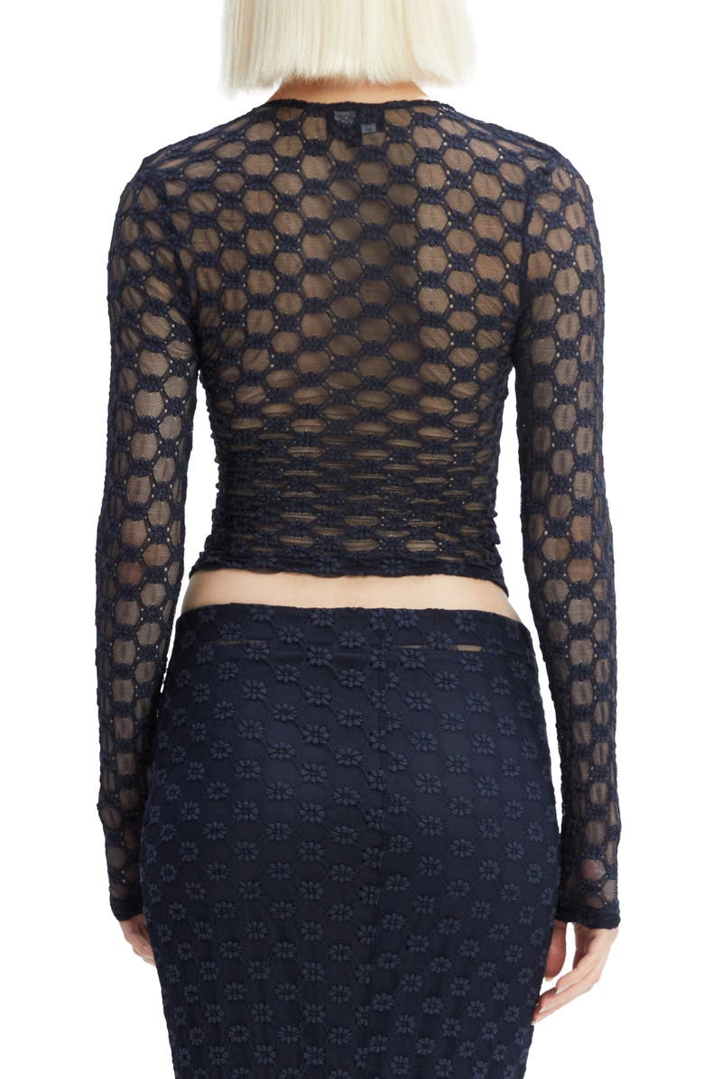 Bardot Adoni Embroidered Sheer Mesh Crop Top, Alternate, color, Navy