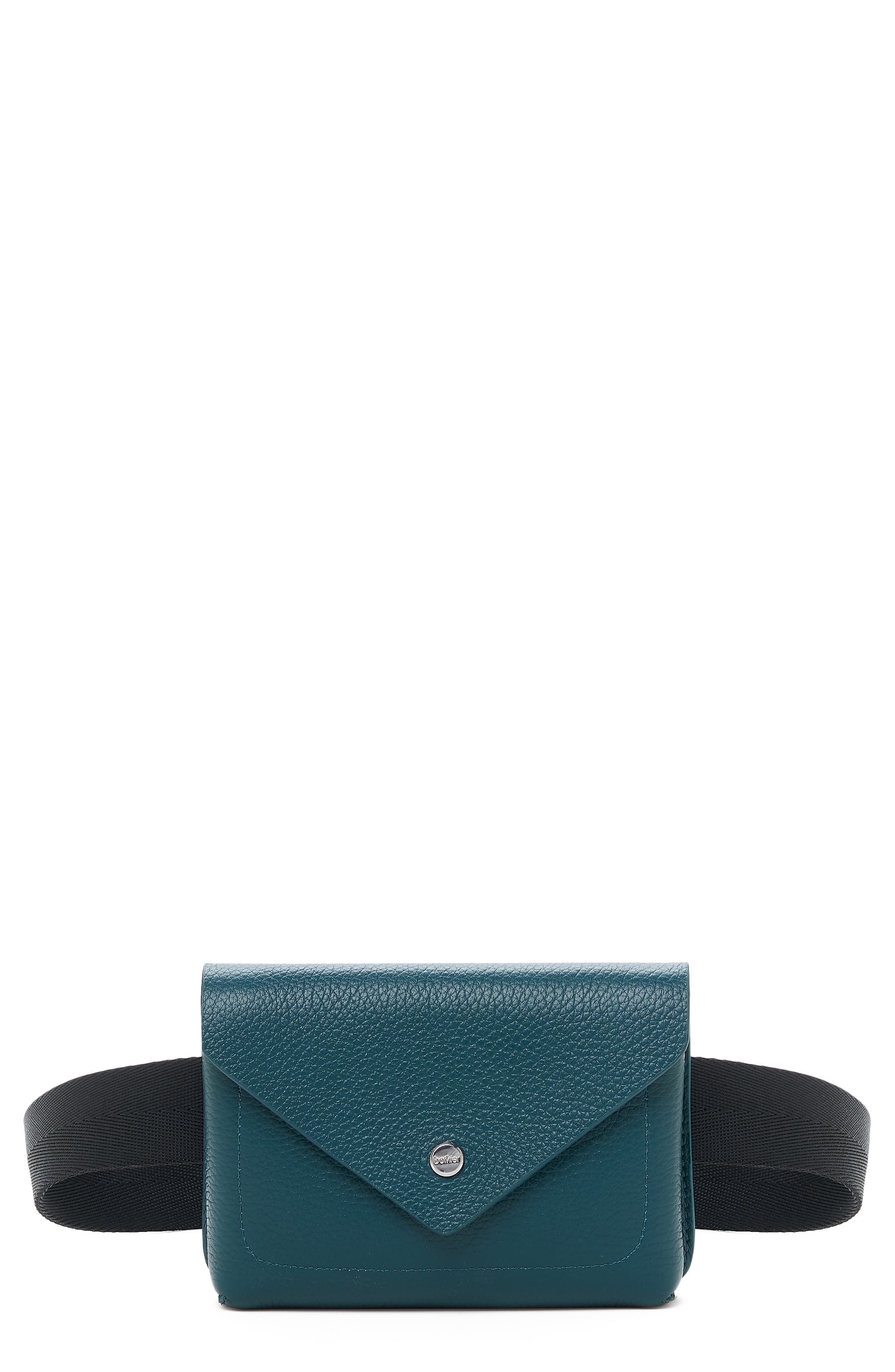 Vivi Calfskin Leather Belt Bag, Main, color, EMERALD