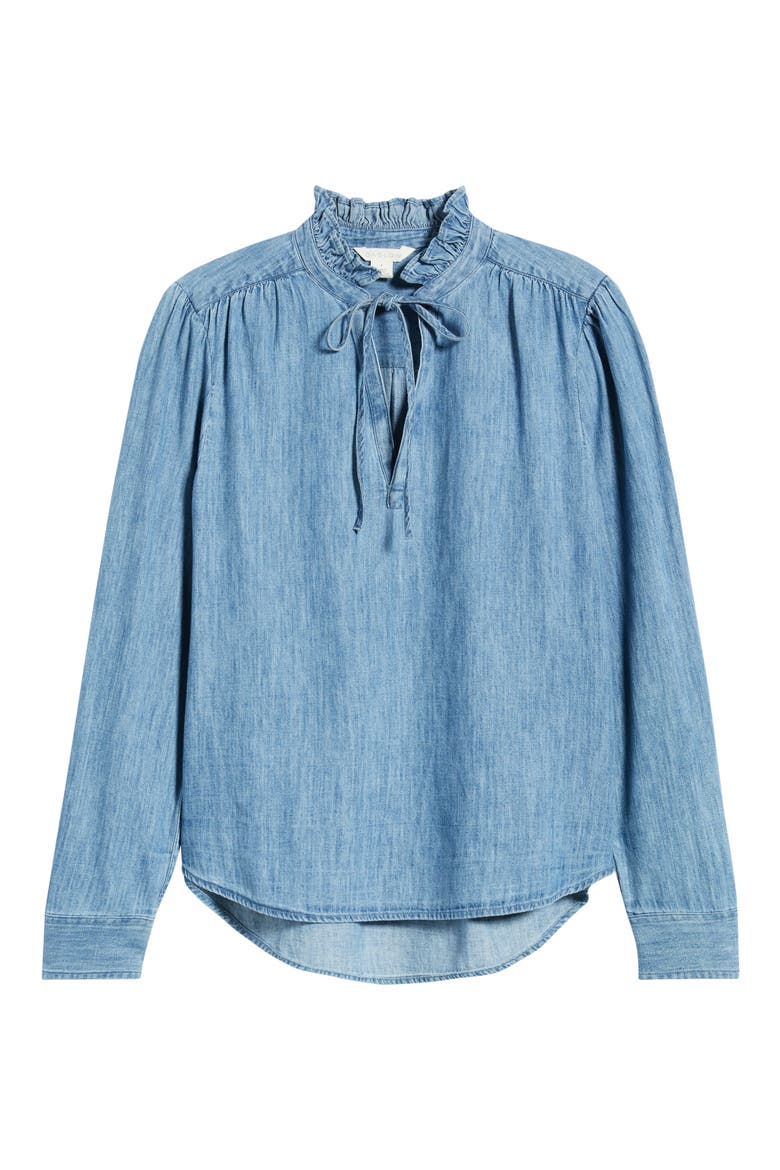 Ruffle Chambray Top, Alternate, color, MEDIUM WASH