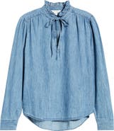 Caslon® Ruffle Chambray Top