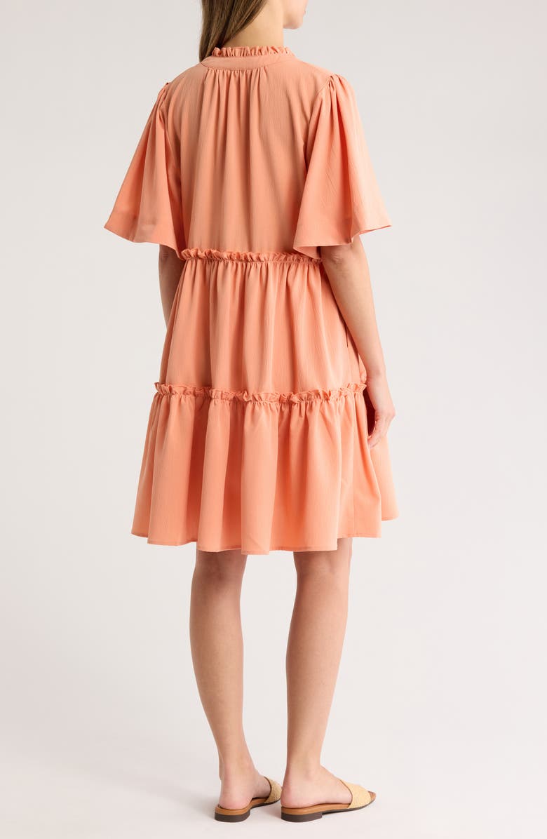 AREA STARS Pria Split Neck Tiered Trapeze Dress, Alternate, color, Coral