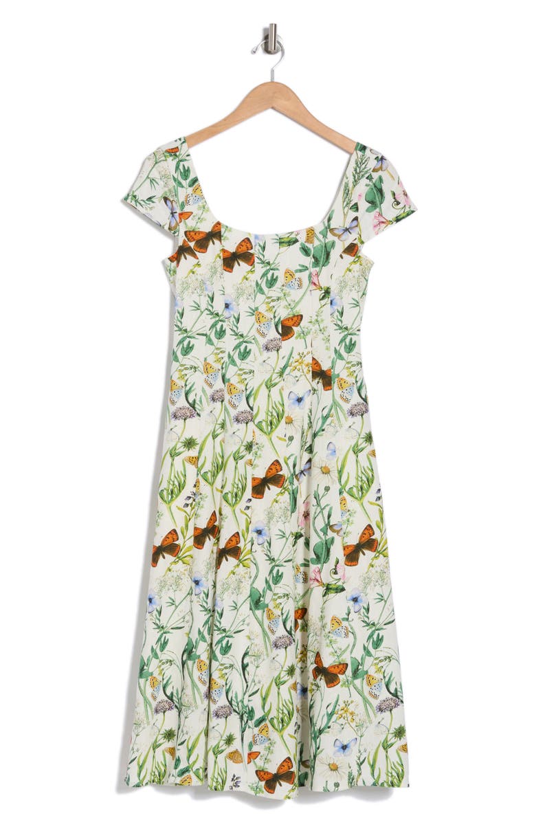 Avec Les Filles Floral Linen Blend Fit & Flare Dress, Alternate, color, 