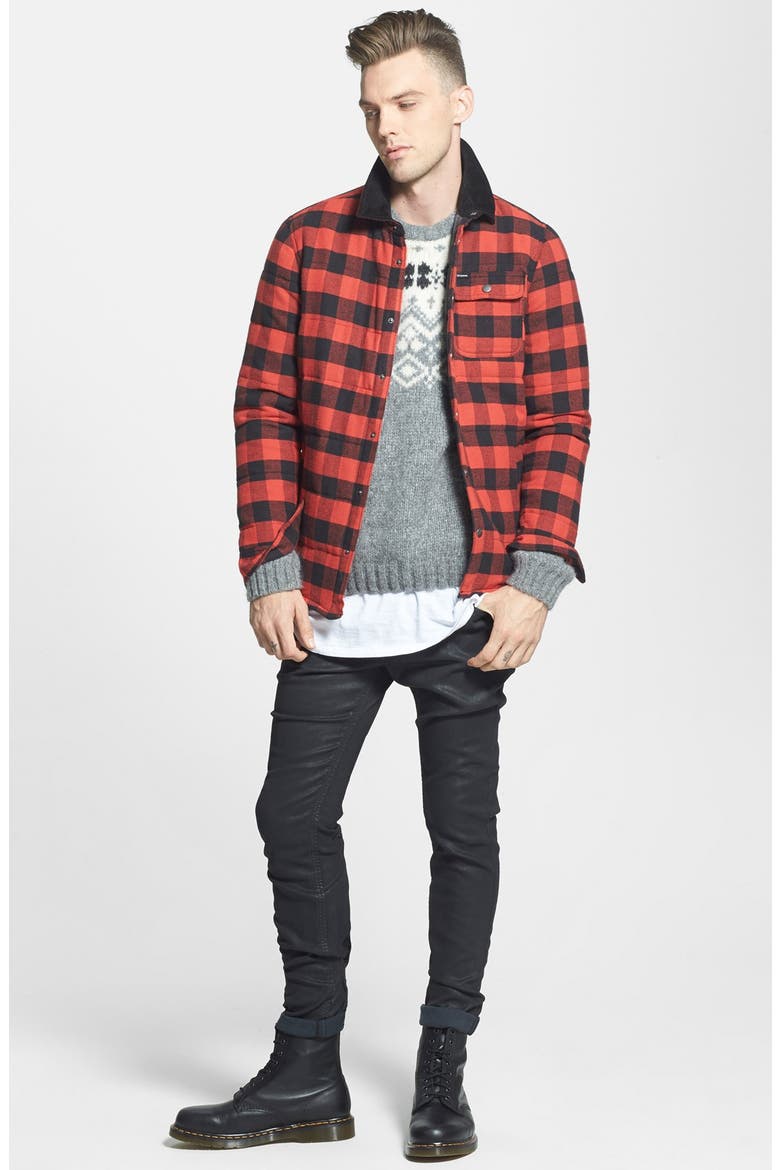 'Cass' Quilted Check Flannel Shirt Jacket with Corduroy Collar, Alternate, color, RED/BLACK