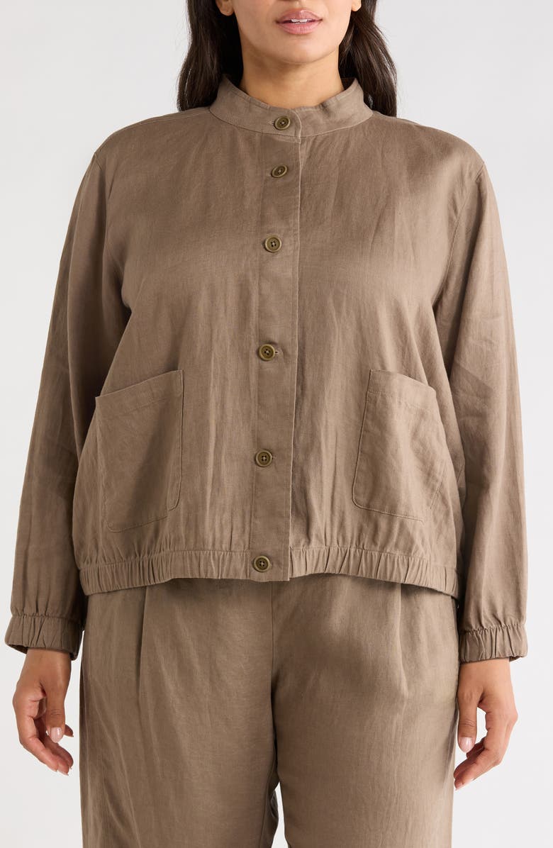 Eileen Fisher Stand Collar Linen Jacket, Alternate, color, Walnut