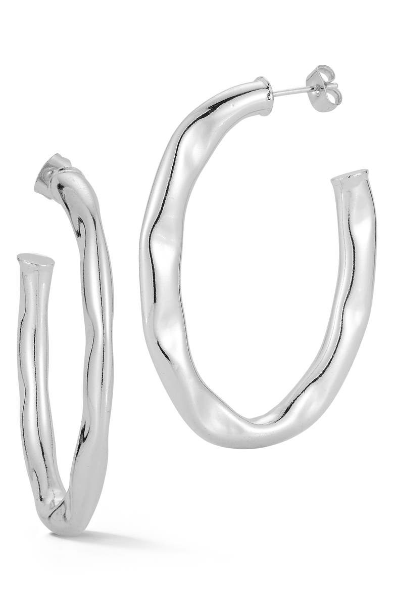 GLAZE JEWELRY Wavy Oval Hoop Earrings, Main, color, Silver
