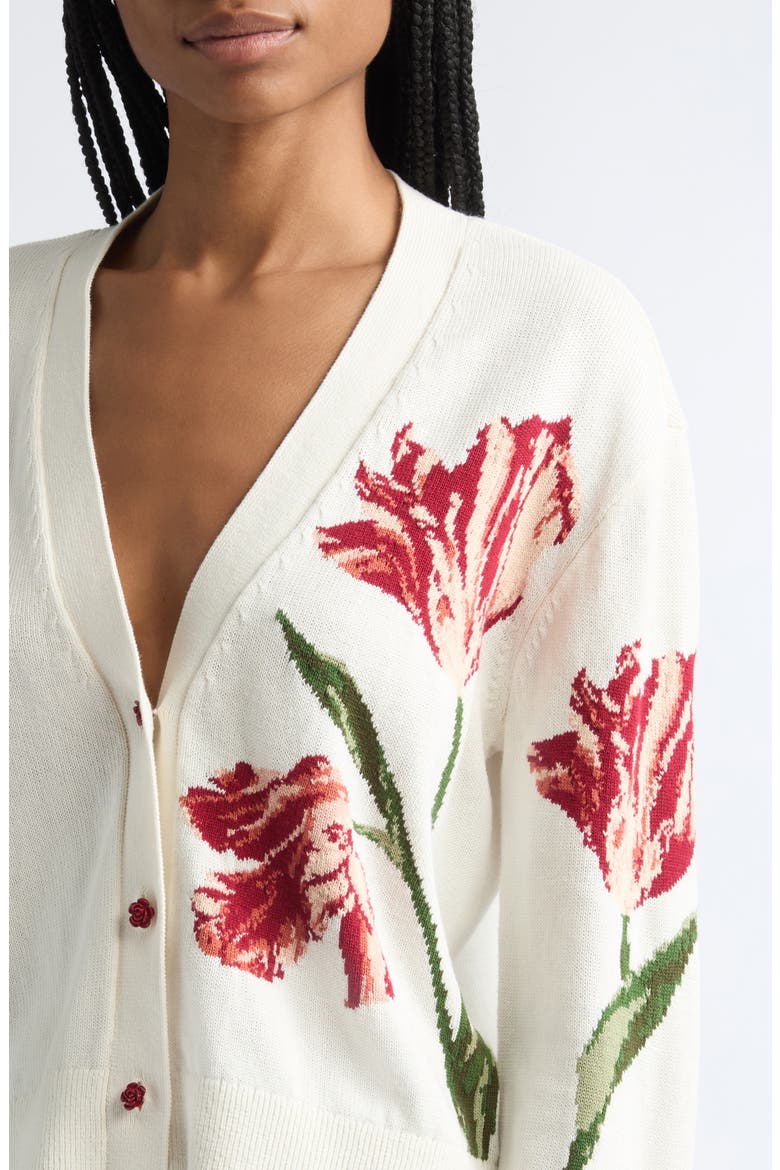 Bradley Intarsia Floral Cotton Blend Cardigan, Alternate, color, SOFT WHITE MULTI