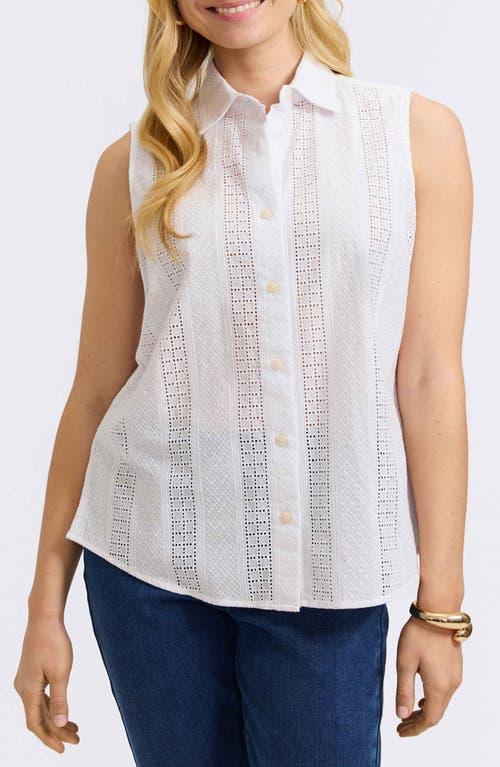 Foxcroft Ada Mixed Stitch Sleeveless Shirt In White